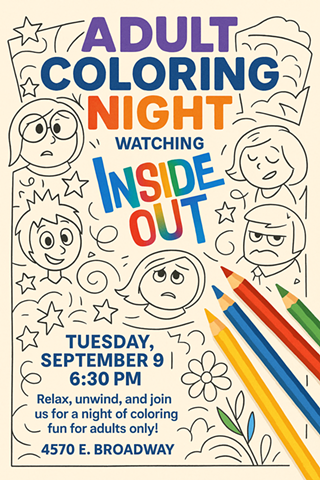 Image: Adult Coloring Night - Inside Out Edition @ Poppin' Off