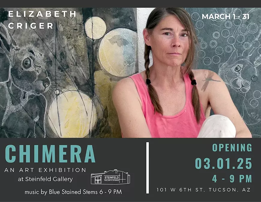 Suspended between realities, Chimera, from renowned Tucson artist, Elizabeth Criger, is a reflection of liminality, where identities blur, merge, and transform. These figures inhabit thresholds, inviting viewers to embrace the beautiful, shifting complexity within.