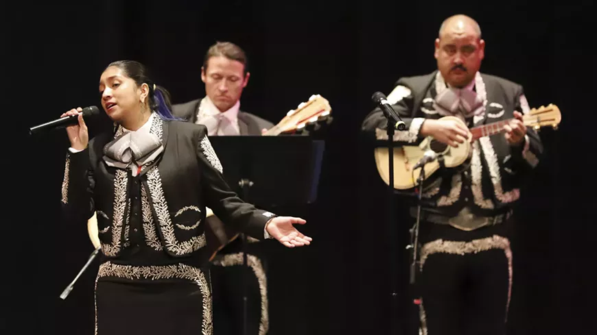 Mariachi Azteca de Pima College, led by director Salvador Gallegos, performs mariachi standards along with modern compositions.