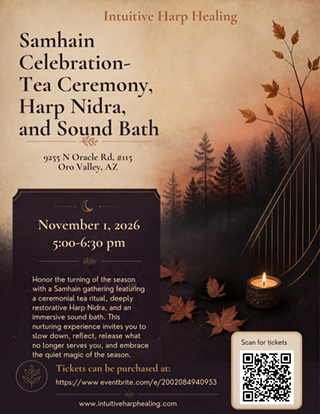 Image: Samhain Celebration- Tea Ceremony, Harp Nidra, and Sound Bath